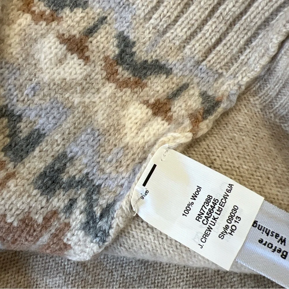 J. Crew Fair Isle Nordic Jacquard Stitch 100% Wool Sweater XL Cream White NWOT